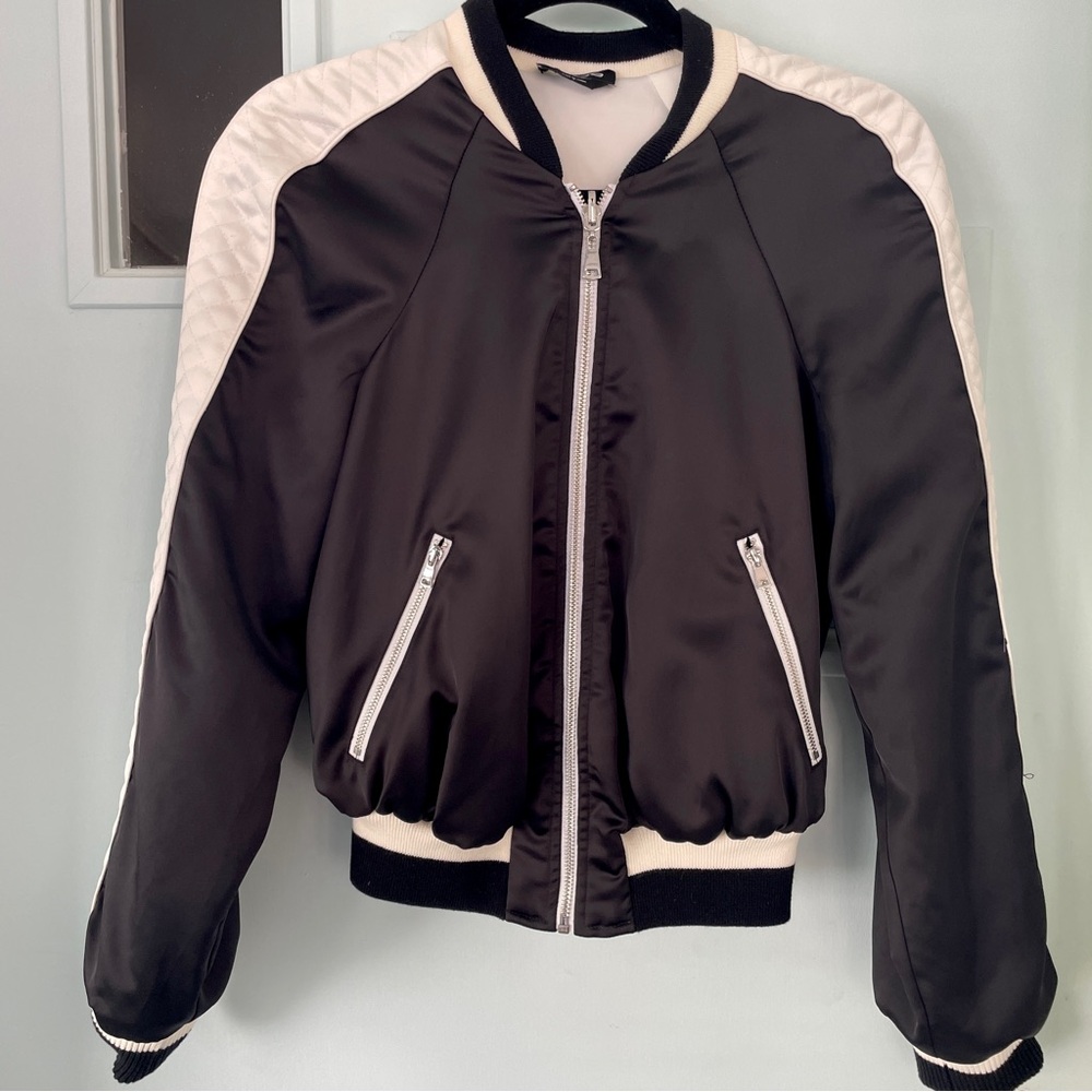 BEBE Satin Reversible Bomber Jacket